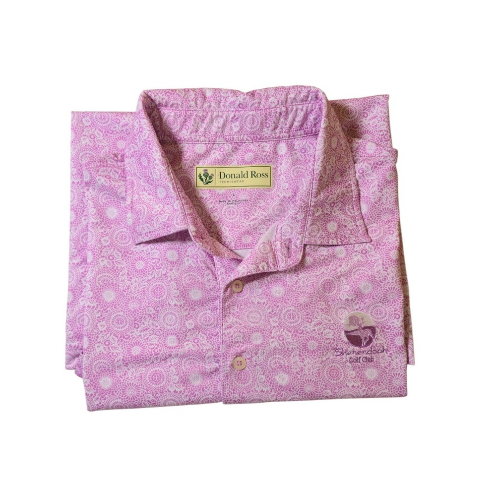 Donald Ross Sportswear Pink Patterned Polo Shirt Large View 5
